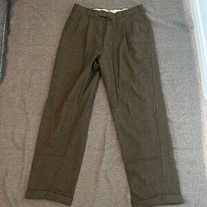 VTG Tommy Hilfiger Mens‎ Dress Pants 35x32 Pure Wool Brown Gingham Plaid Trouser